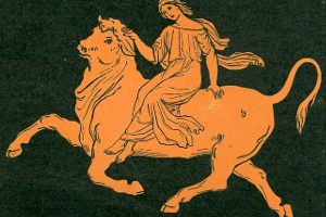 Na ilustracji widoczny jest Zeus pod postacią byka i...